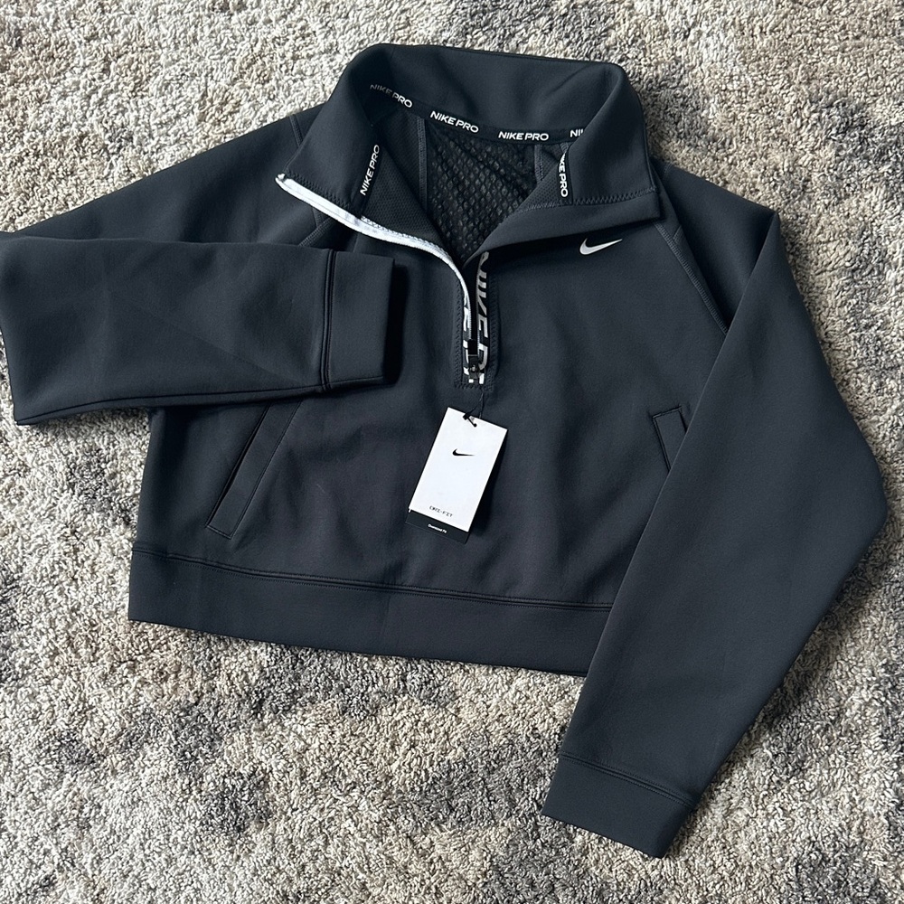 Nike Black Pro Quarter-Zip CropTop athletic wear sweatshirt sweater